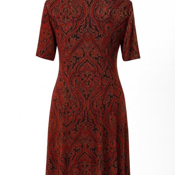 Sami & Jo Red & Gold Paisley Mini Dress Vibrant, Flattering Fit, Size L Holiday - Picture 3 of 6